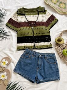Soleia 女款度假海灘拼接飾邊刺繡針織上衣 - 彩色 - 查看 5