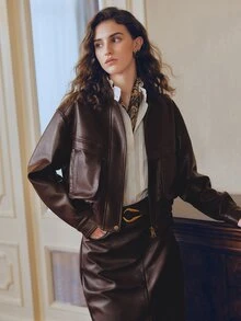 Anewsta Autumn/Winter Fashion Brown Loose Short Jacket - Coffee Brown - View 5