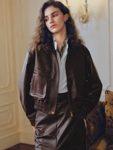 Anewsta Autumn/Winter Fashion Brown Loose Short Jacket - Coffee Brown - View 7