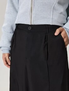 Vaulklash Men Relaxed-Fit Wide-Leg Trousers In Plain Black Woven Fabric For Everyday Modern Style Wide Leg Pants Baggy Oversized Loose Pleated Fall - Black - View 7