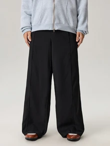 Vaulklash Men Relaxed-Fit Wide-Leg Trousers In Plain Black Woven Fabric For Everyday Modern Style Wide Leg Pants Baggy Oversized Loose Pleated Fall - Black - View 5