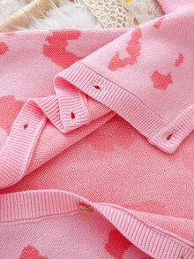 SHEIN Baby Girl Knitted Romper, Crawler Autumn Winter Suit, Comfortable And Soft, Pink Leopard Print, Fashionable - Pink - View 7