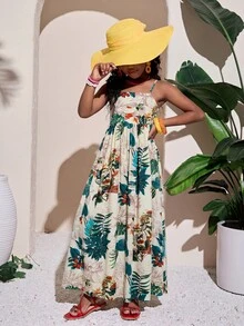 SHEIN 少女时尚度假风粉色吊带A字连衣裙 - 彩色 - 查看 3