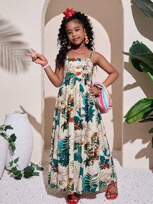 SHEIN 少女时尚度假风粉色吊带A字连衣裙 - 彩色 - 查看 2