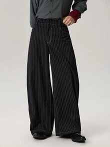Vaulklash Men's Fashionable Casual Loose Fit Stripe Embroidered Long Pants , Fall - Black - View 1