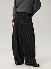 Vaulklash Men's Fashionable Casual Loose Fit Stripe Embroidered Long Pants , Fall - Black - View 4