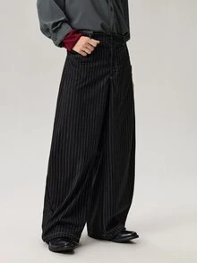 Vaulklash Men's Fashionable Casual Loose Fit Stripe Embroidered Long Pants , Fall - Black - View 5