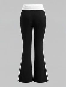 SHEIN 青少年女孩對比色條紋摺腰喇叭褲 - 彩色 - 查看 2