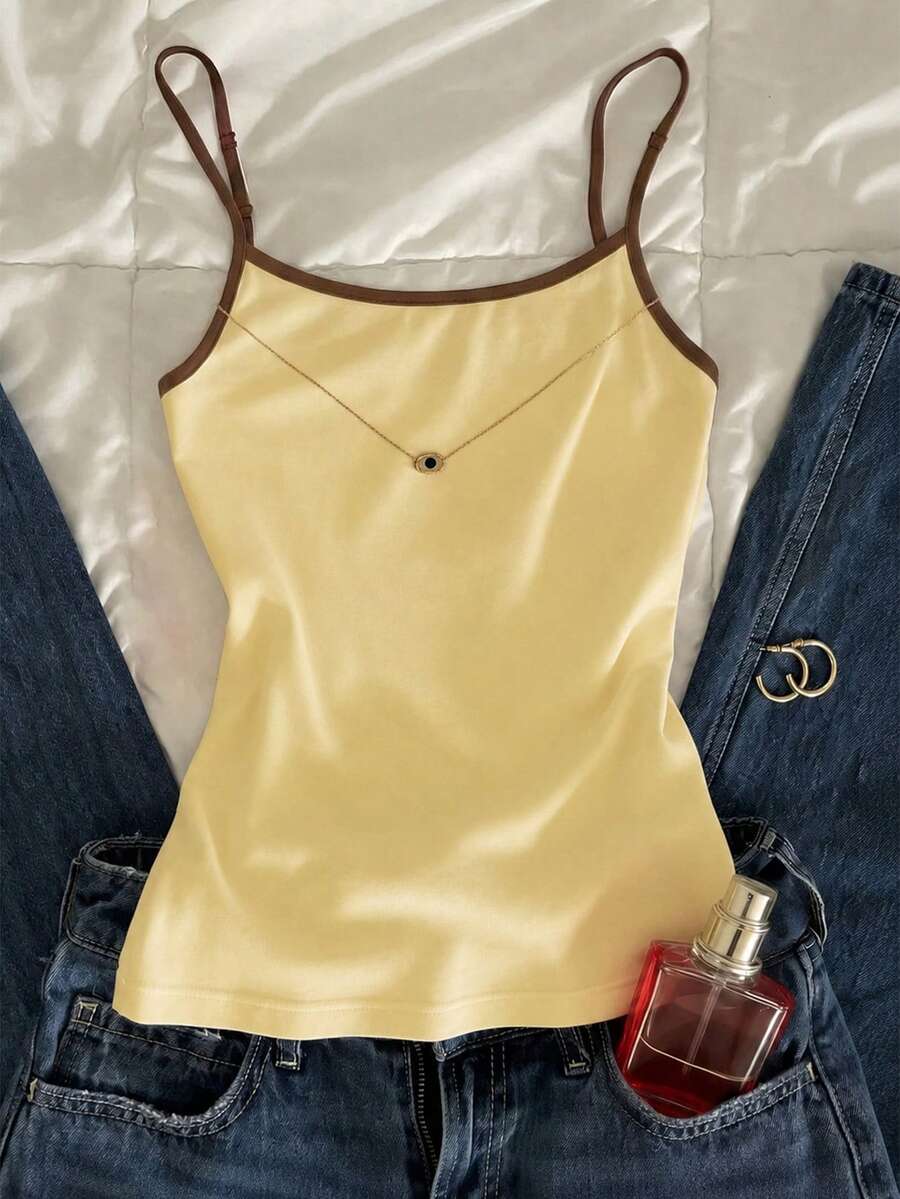 SHEIN Tween女孩休閒極簡細肩帶修身背心上衣，夏季上衣 - 彩色 - 查看 1