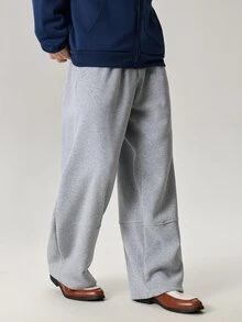 Vaulklash Men's Solid Color Drawstring Waist Pockets Wide Leg Loose Casual Sweatpants - Light Grey - View 4