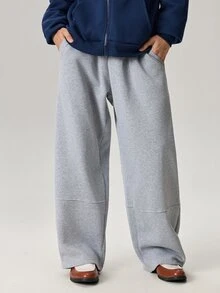 Vaulklash Men's Solid Color Drawstring Waist Pockets Wide Leg Loose Casual Sweatpants - Light Grey - View 5