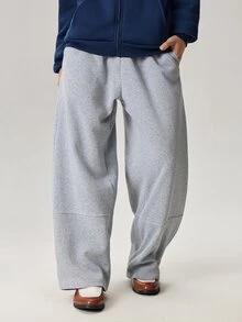 Vaulklash Men's Solid Color Drawstring Waist Pockets Wide Leg Loose Casual Sweatpants - Light Grey - View 1