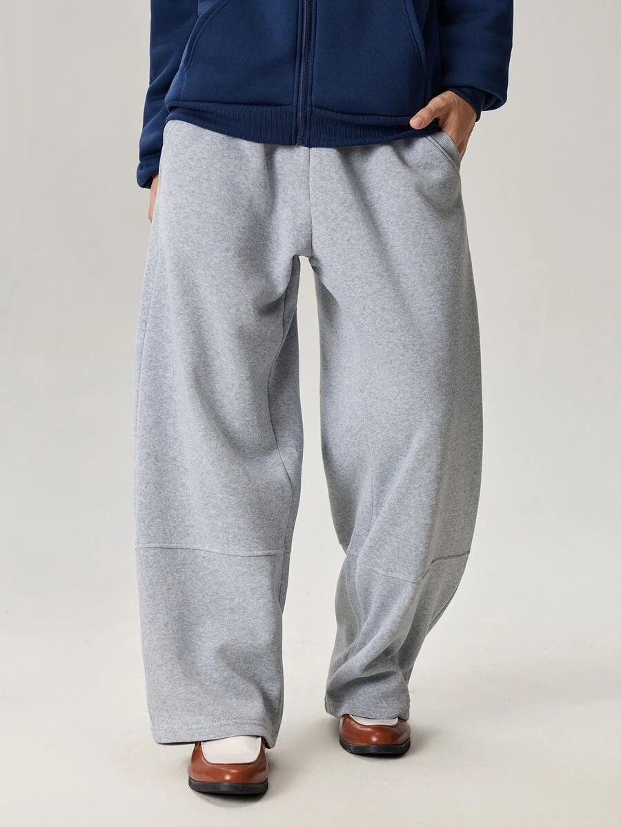 Vaulklash Men's Solid Color Drawstring Waist Pockets Wide Leg Loose Casual Sweatpants - Light Grey - View 1