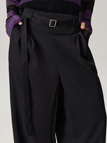 Vaulklash Men's Black High Waist Fold Pleated Wide Leg Pants, Fall Wide Leg - Black - View 8
