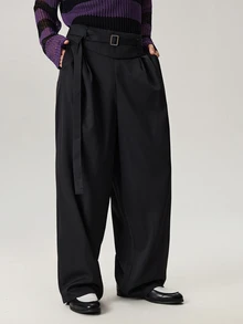 Vaulklash Men's Black High Waist Fold Pleated Wide Leg Pants, Fall Wide Leg - Black - View 4