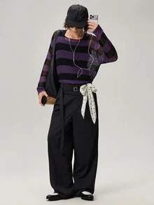 Vaulklash Men's Black High Waist Fold Pleated Wide Leg Pants, Fall Wide Leg - Black - View 2