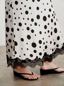 Pariaura French Vintage French Elegant White And Black Polka Dot Polka Dot Satin Mermaid Skirt, Lace Trim Waist-Cinching Long Skirt Brunch Party Autumn - White - View 5