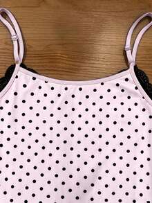 IslaSuriya Women's Polka Dot Print Fashion Lace Trim Camisole - Pink - View 3
