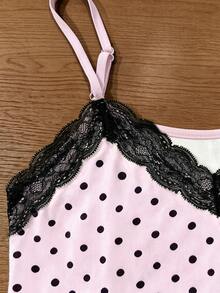 IslaSuriya Women's Polka Dot Print Fashion Lace Trim Camisole - Pink - View 5