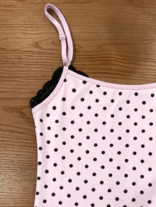 IslaSuriya Women's Polka Dot Print Fashion Lace Trim Camisole - Pink - View 4