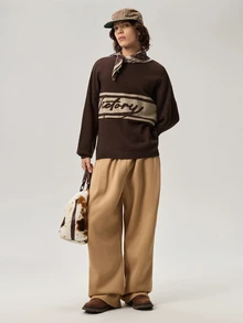 Men's Letter Pattern Crew Neck Long Sleeve Casual Sweater - Brown - View 2