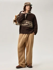 Men's Letter Pattern Crew Neck Long Sleeve Casual Sweater - Brown - View 6