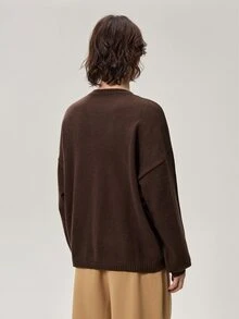 Men's Letter Pattern Crew Neck Long Sleeve Casual Sweater - Brown - View 3