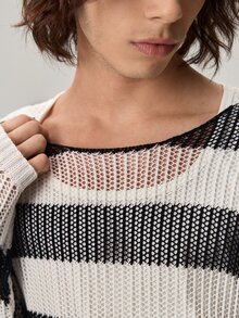 Vaulklash 男士街头时尚撞色镂空针织毛衣 - 黑色 - 查看 7