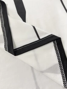 Franclia 女款新款極簡百搭不對稱條紋圓領短袖上衣 - 黑與白 - 查看 4