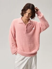 Vaulklash Men's Casual Solid Color Knit Pink Sweater, Autumn/Winter Back To School Fur, Long Sleeve Top - Pink - View 4