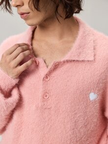 Vaulklash Men's Casual Solid Color Knit Pink Sweater, Autumn/Winter Back To School Fur, Long Sleeve Top - Pink - View 6