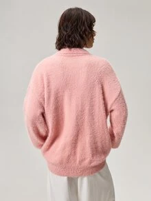 Vaulklash Men's Casual Solid Color Knit Pink Sweater, Autumn/Winter Back To School Fur, Long Sleeve Top - Pink - View 3