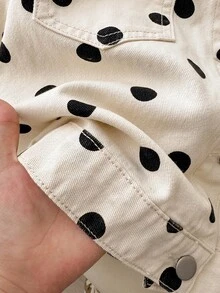 SHEIN 青少年女孩秋季牛仔外套與大衣，休閒時尚奶油白波點牛仔上衣外套，長袖外衣，休閒 100% 純棉牛仔，適合上學 - 彩色 - 查看 7