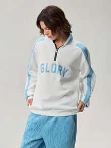 Vaulklash 男士秋冬撞色半拉链套头卫衣，字母印花，时尚百搭，适合室内外穿着 - 彩色 - 查看 6