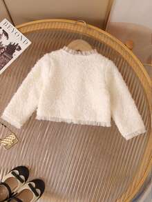 Baby Girl Autumn/Winter Casual Mesh Patchwork Jacket - Beige - View 2
