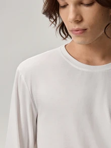 Vaulklash Herr Enfärgad Rund Hals Långärmad T-shirt, Höst - Vitt - Visa 8