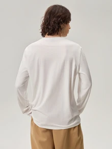 Vaulklash Herr Enfärgad Rund Hals Långärmad T-shirt, Höst - Vitt - Visa 3