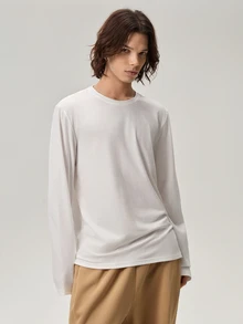 Vaulklash Herr Enfärgad Rund Hals Långärmad T-shirt, Höst - Vitt - Visa 6
