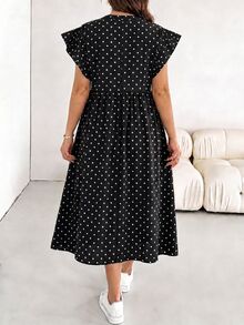 SHEIN Essnce 大尺碼女款夏季休閒 1960s 90s 度假風黑白圖案 V 領口袋腰帶洋裝 - 彩色 - 查看 2
