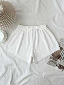SHEIN Tween Girls' Solid Color Drawstring Waist Casual Versatile Daily Wear Shorts - White - View 4