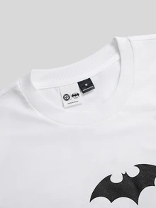 BATMAN X SHEIN STYNVO 男士字母蝙蝠印花休閒百搭日常短袖T恤 - 白色 - 查看 4