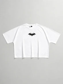 BATMAN X SHEIN STYNVO 男士字母蝙蝠印花休閒百搭日常短袖T恤 - 白色 - 查看 2