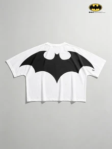 BATMAN X SHEIN STYNVO 男士字母蝙蝠印花休閒百搭日常短袖T恤 - 白色 - 查看 1