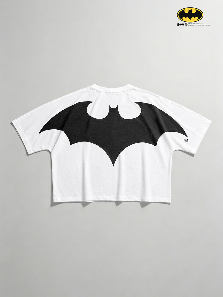 BATMAN X SHEIN STYNVO Men's Letter Bat Print Casual Versatile Daily Short Sleeve T-Shirt - White - View 1