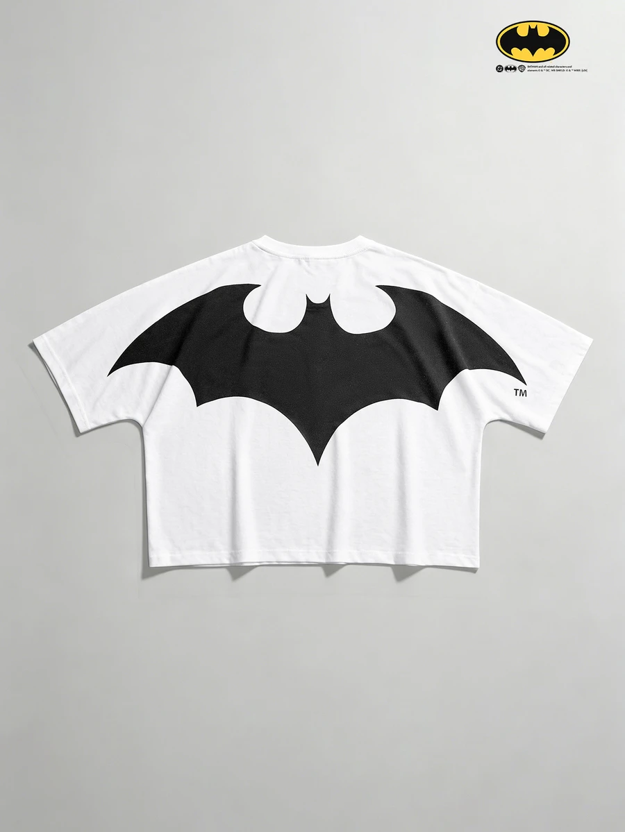 BATMAN X SHEIN STYNVO 男士字母蝙蝠印花休閒百搭日常短袖T恤 - 白色 - 查看 1