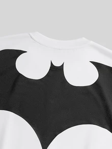 BATMAN X SHEIN STYNVO 男士字母蝙蝠印花休閒百搭日常短袖T恤 - 白色 - 查看 3