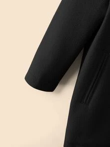 SHEIN 女宝宝温暖可爱百搭翻领中长外套，秋冬 - 黑色 - 查看 7