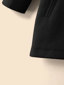SHEIN 女宝宝温暖可爱百搭翻领中长外套，秋冬 - 黑色 - 查看 4