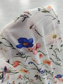 SHEIN Raffinéa 女款花卉印花層次荷葉邊露背掛脖洋裝 夏季網紗針織洋裝 白色多彩法式浪漫約會派對度假洋裝 - 彩色 - 查看 7