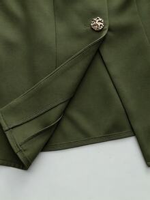 Franclia Setelan 2 Potong Elegan Tanpa Lengan Leher V Warna Polos untuk Wanita, Musim Panas - Dark Green - View 4
